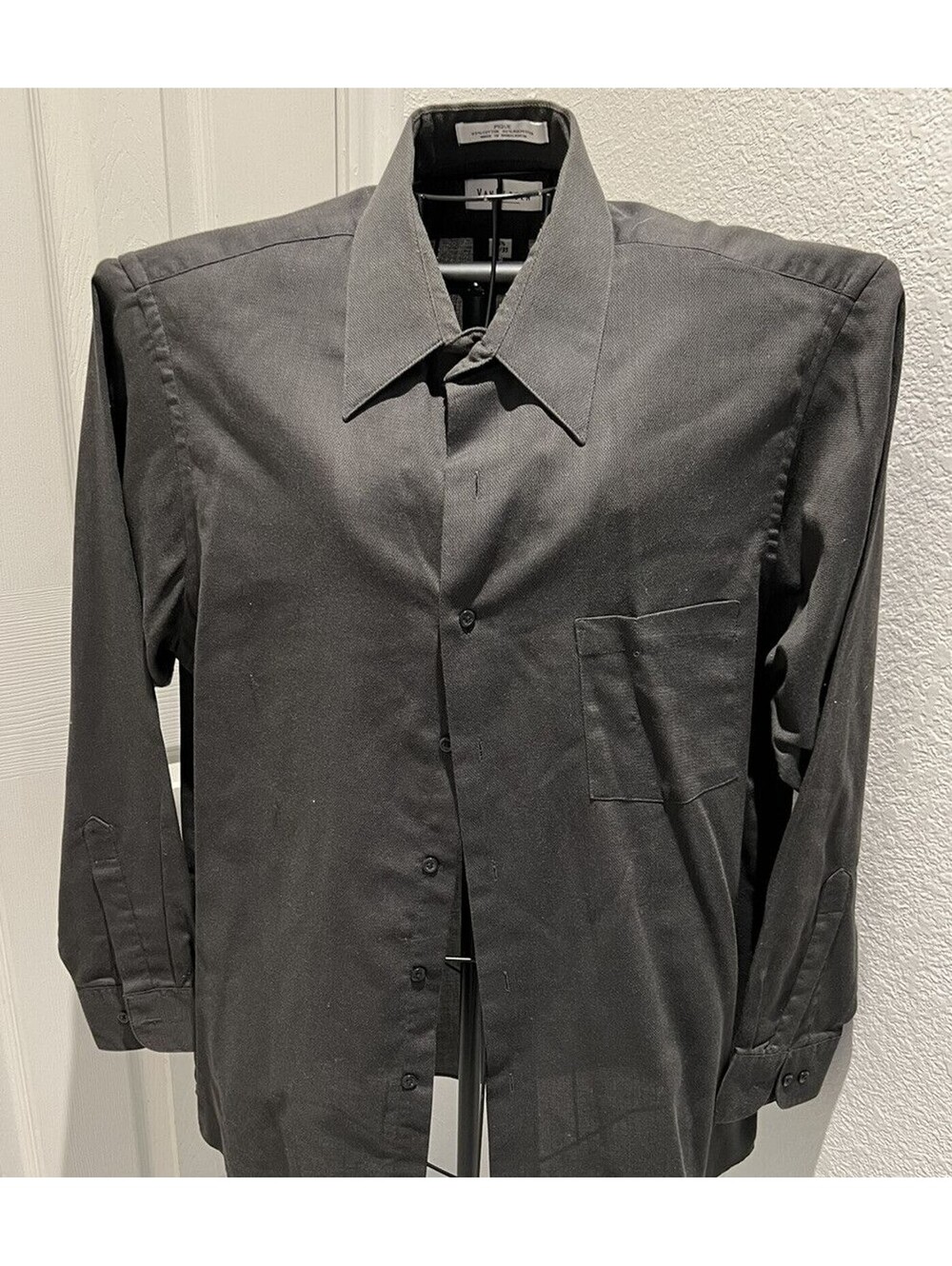 Van Heusen Mens Pique Long-Sleeved Button Up Shirt 16.5 Charcoal Gray